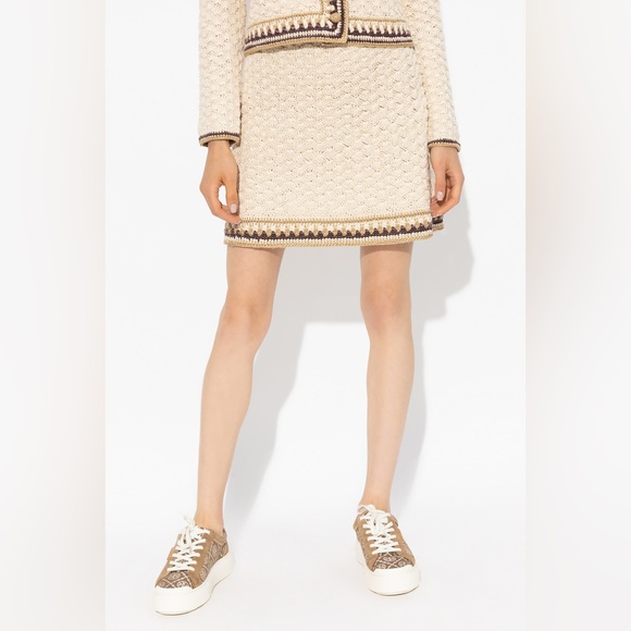 NWT $698 Tory Burch Crochet Cotton-blend Miniskirt In White - Picture 1 of 7